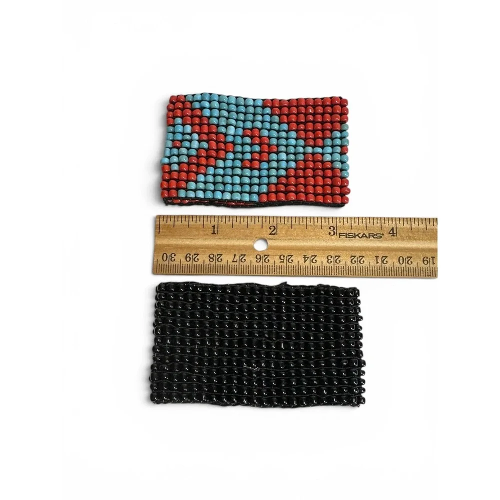 Vintage Southwestern Style Stretch Seed Bead Cuff Bracelet Turquoise Red Black